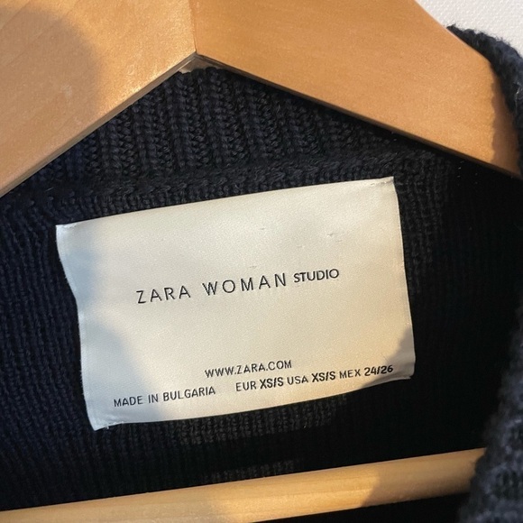 Zara Women Studio Chunky Knit Wool Studio Black Patch Button - Picture 5 of 8